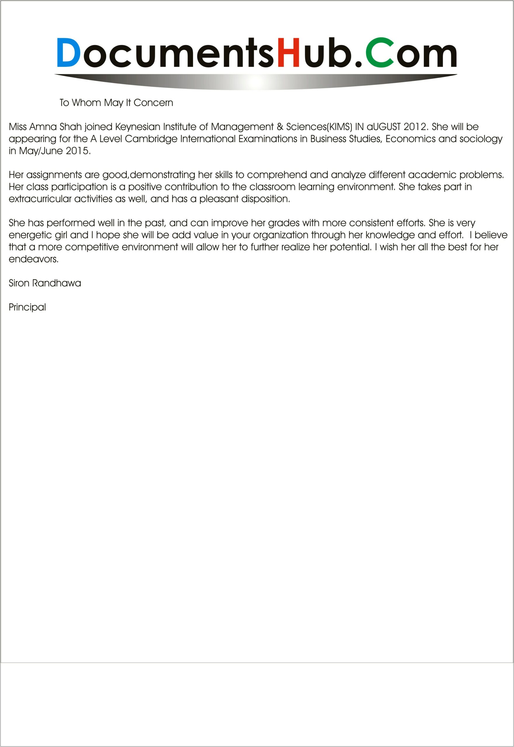 Letter Of Recommendation Template For Student Organization