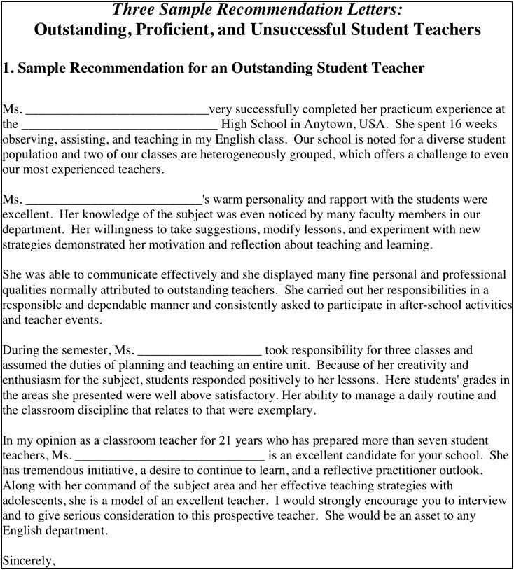 Letter Of Recommendation Template For Student Sample Pdf