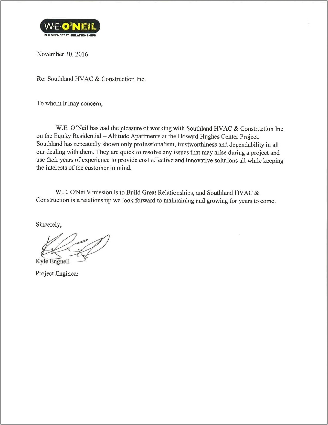 Letter Of Recommendation Template For Subcontractor