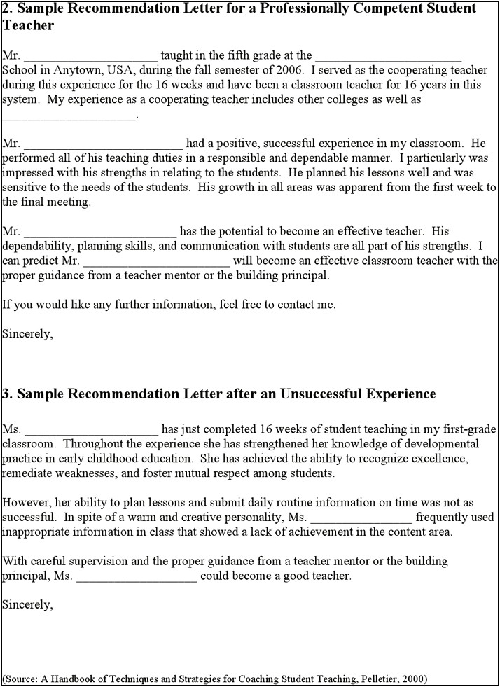 Letter Of Recommendation Template For Teacher To Student