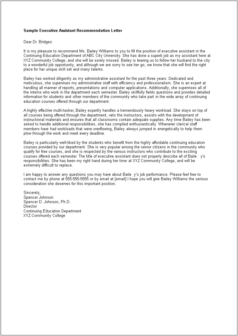 Letter Of Recommendation Template For Teaching Job