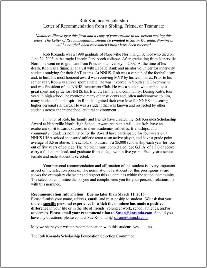 Letter Of Recommendation Template For Veterinary Student