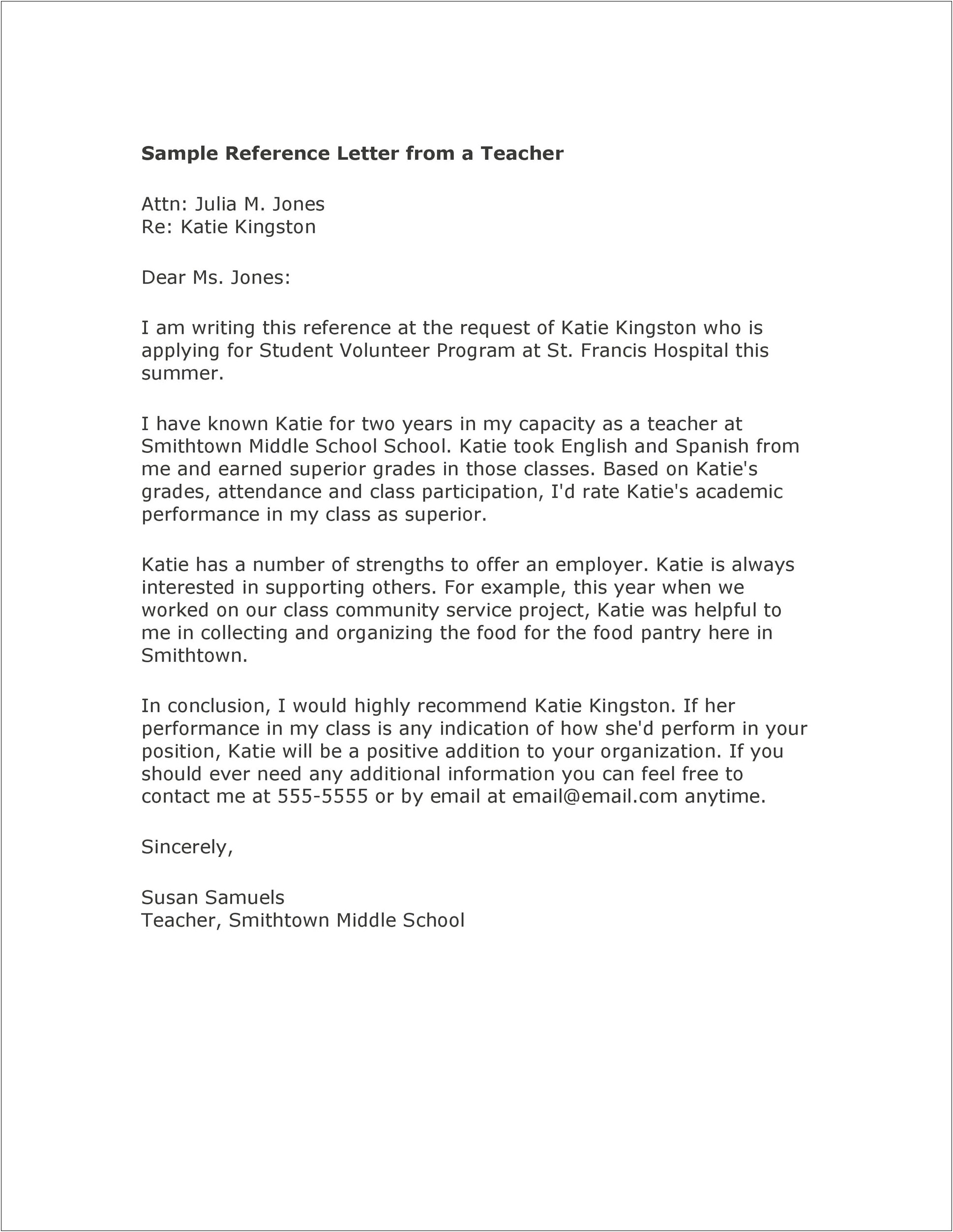 Letter Of Recommendation Template From Professor