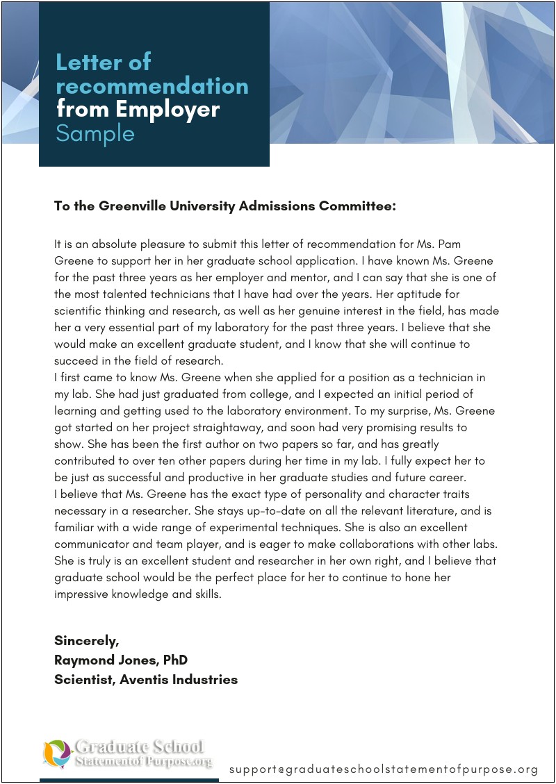 Letter Of Recommendation Template Graduate School Template