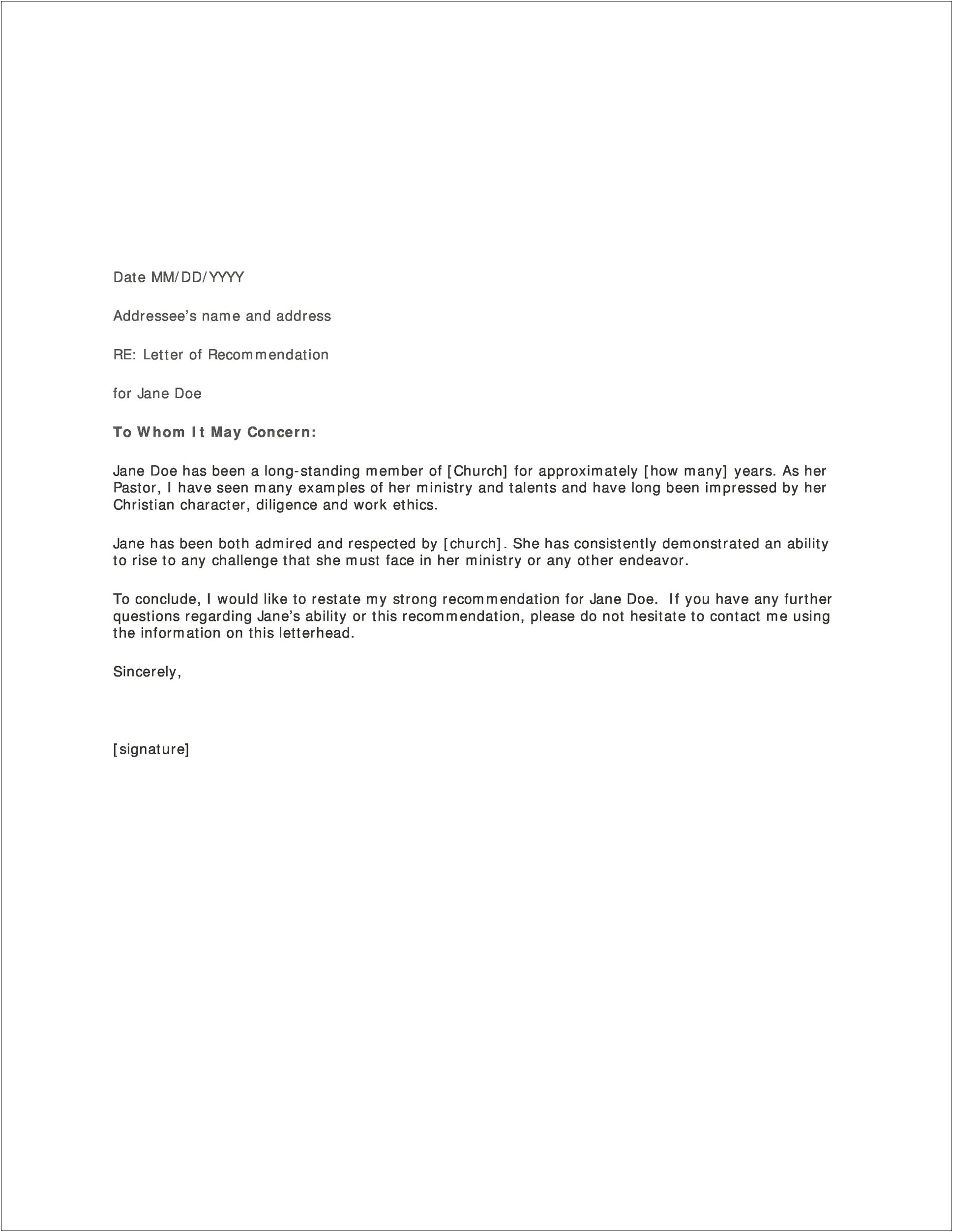 Letter Of Recommendation Template Online Fre