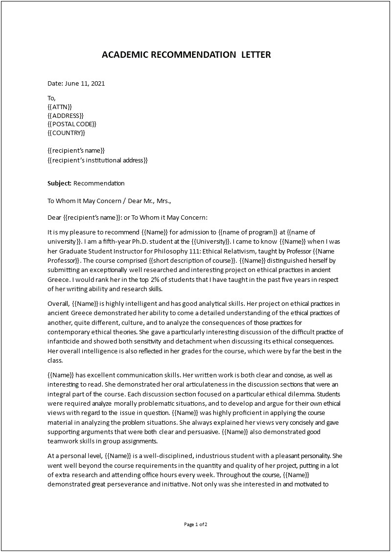 Letter Of Recommendation Template Open Office