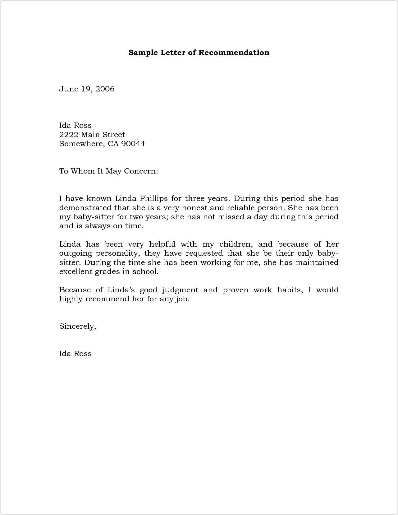 Letter Of Recommendation Template Personal Reference