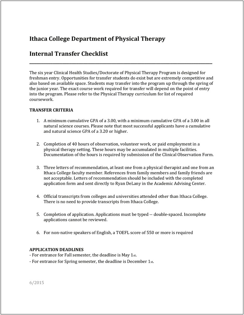 Letter Of Recommendation Template Physical Therapy School