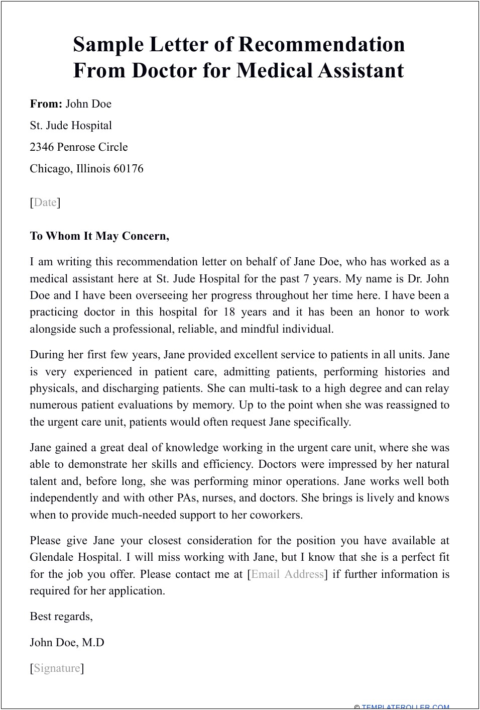 Letter Of Recommendation Template Physician Assistant