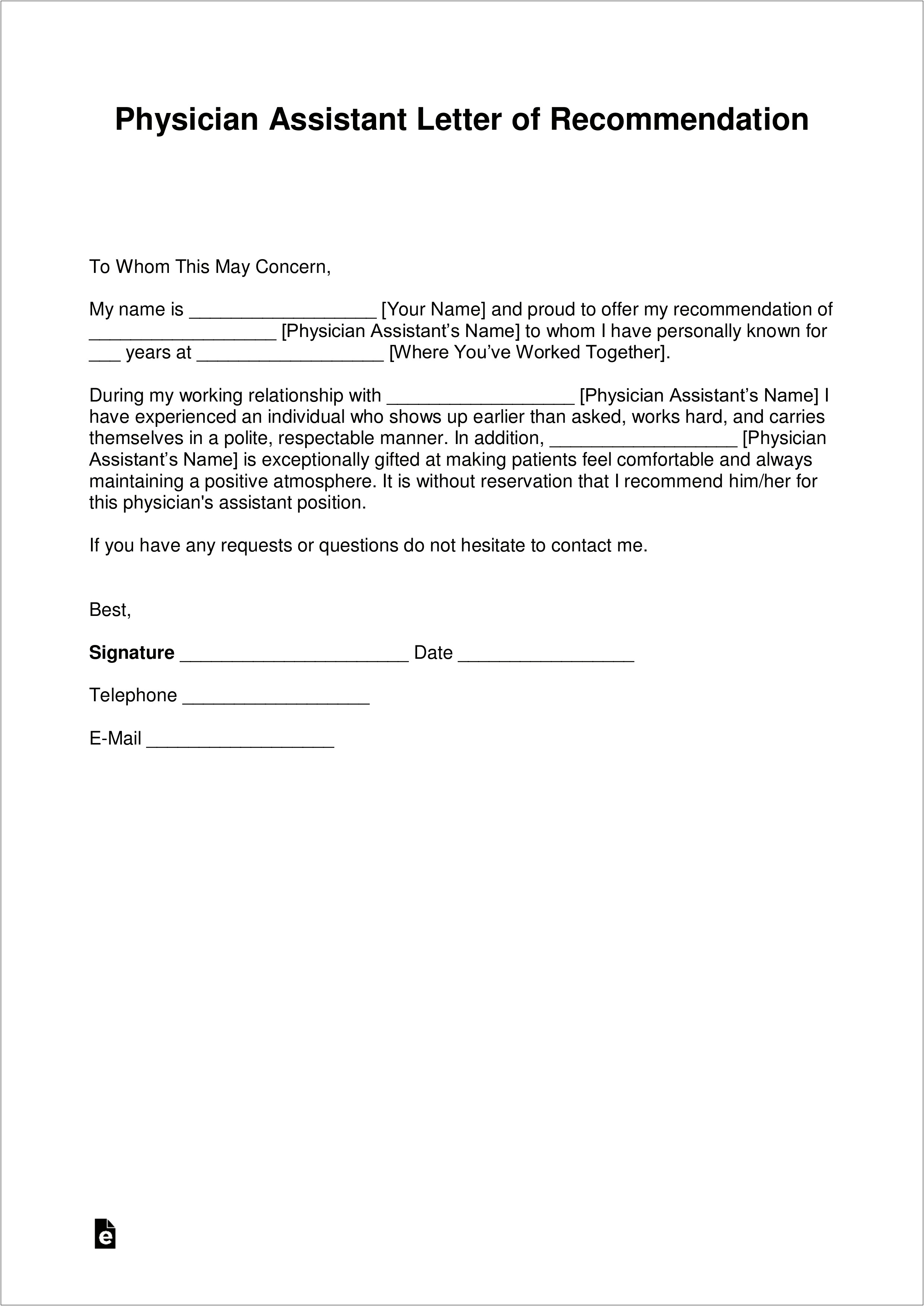 Letter Of Recommendation Template Signed By Doctor