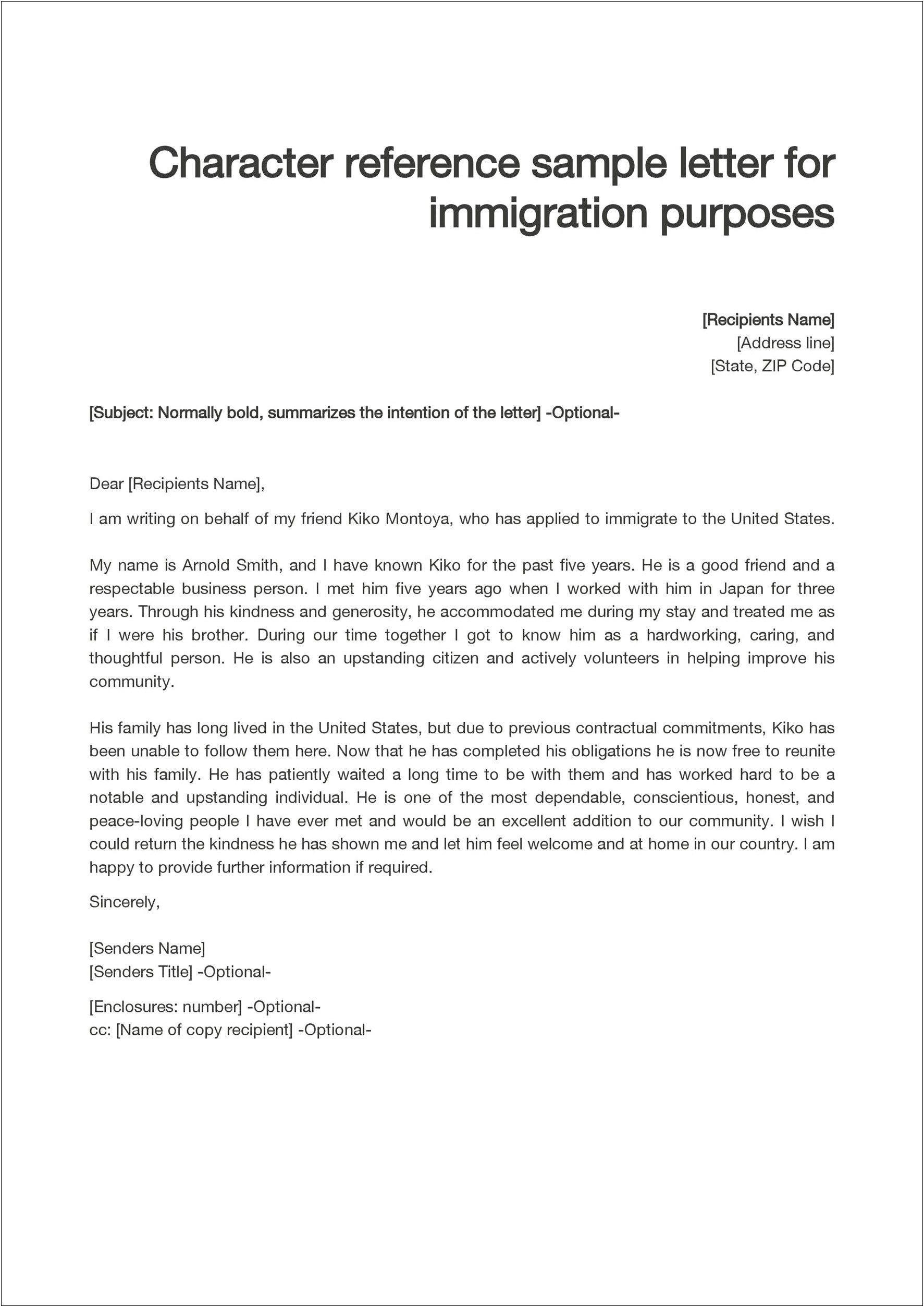 Letter Of Recommendation Template Visa O1 Usa