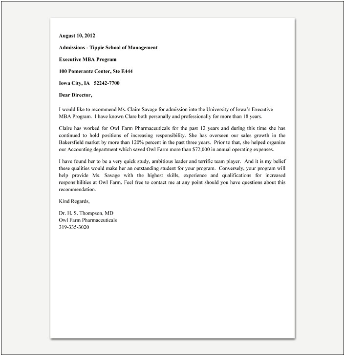 Letter Of Recommendation Templates For Scholarships