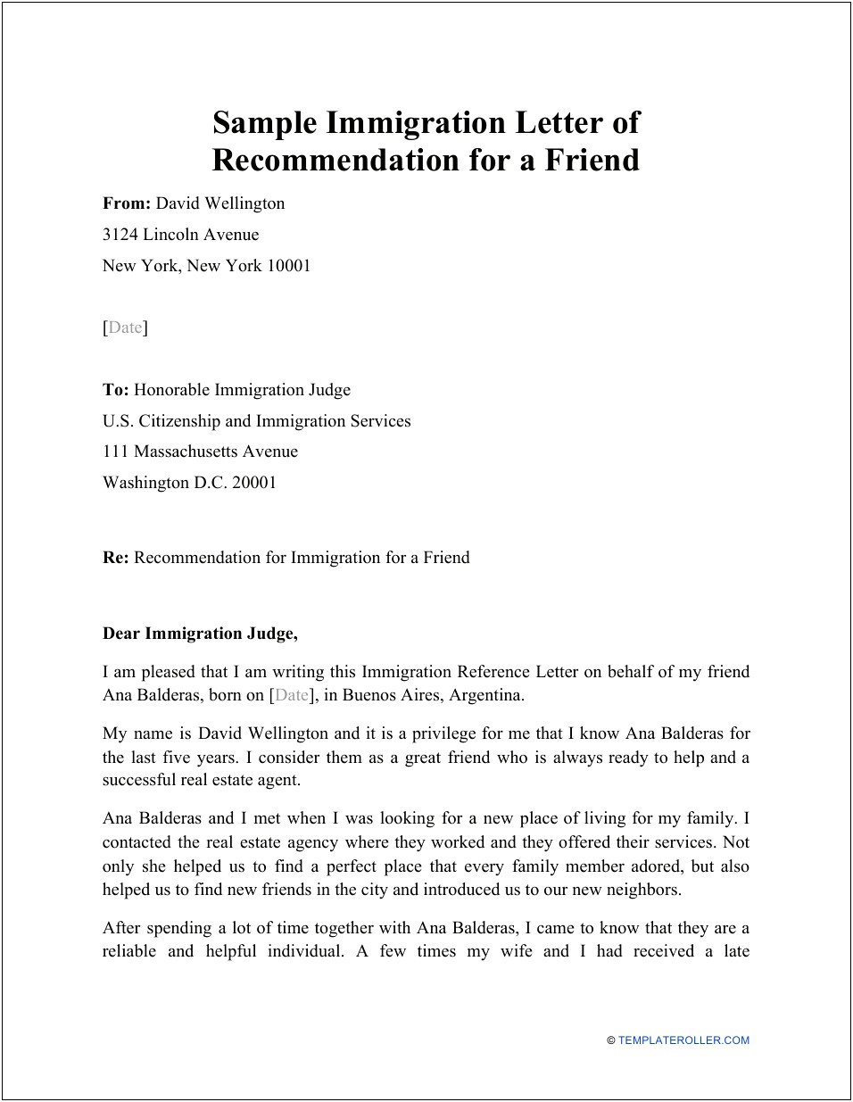 Letter Of Recommendation To Uscis Template