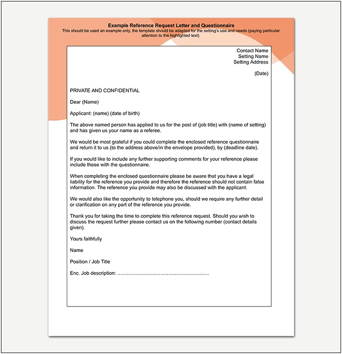 Letter Of Reference Email Ask Template