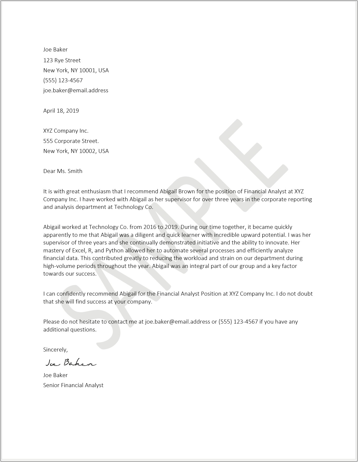 Letter Of Reference For A Company Template