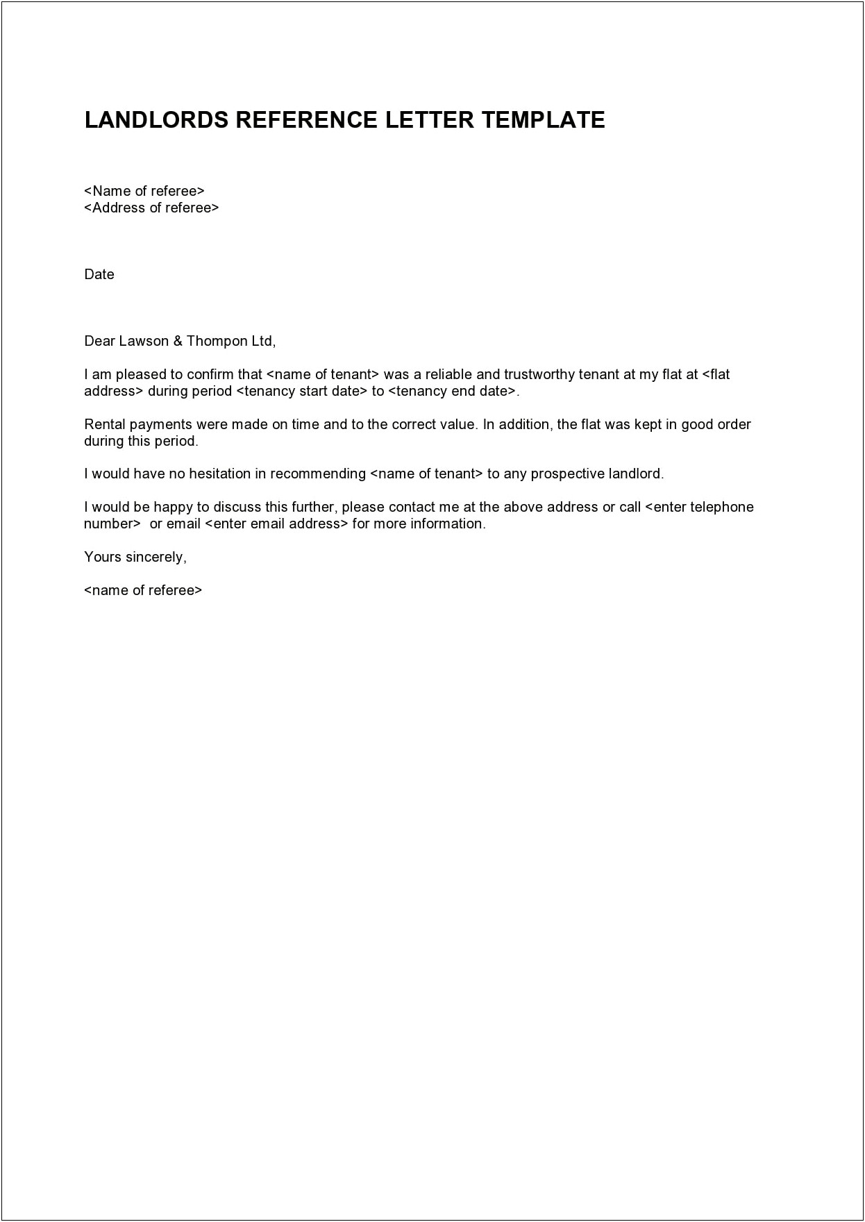 Letter Of Reference For Property Manager Template