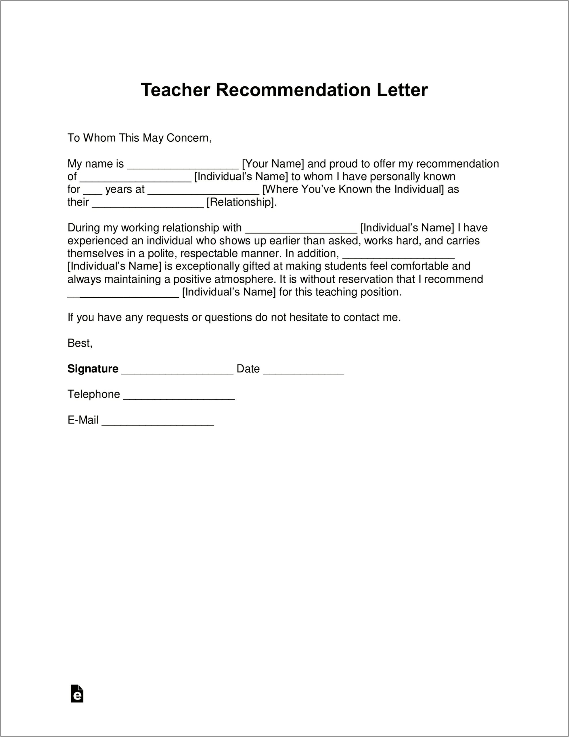 Letter Of Reference Letter Of Recommendation Template