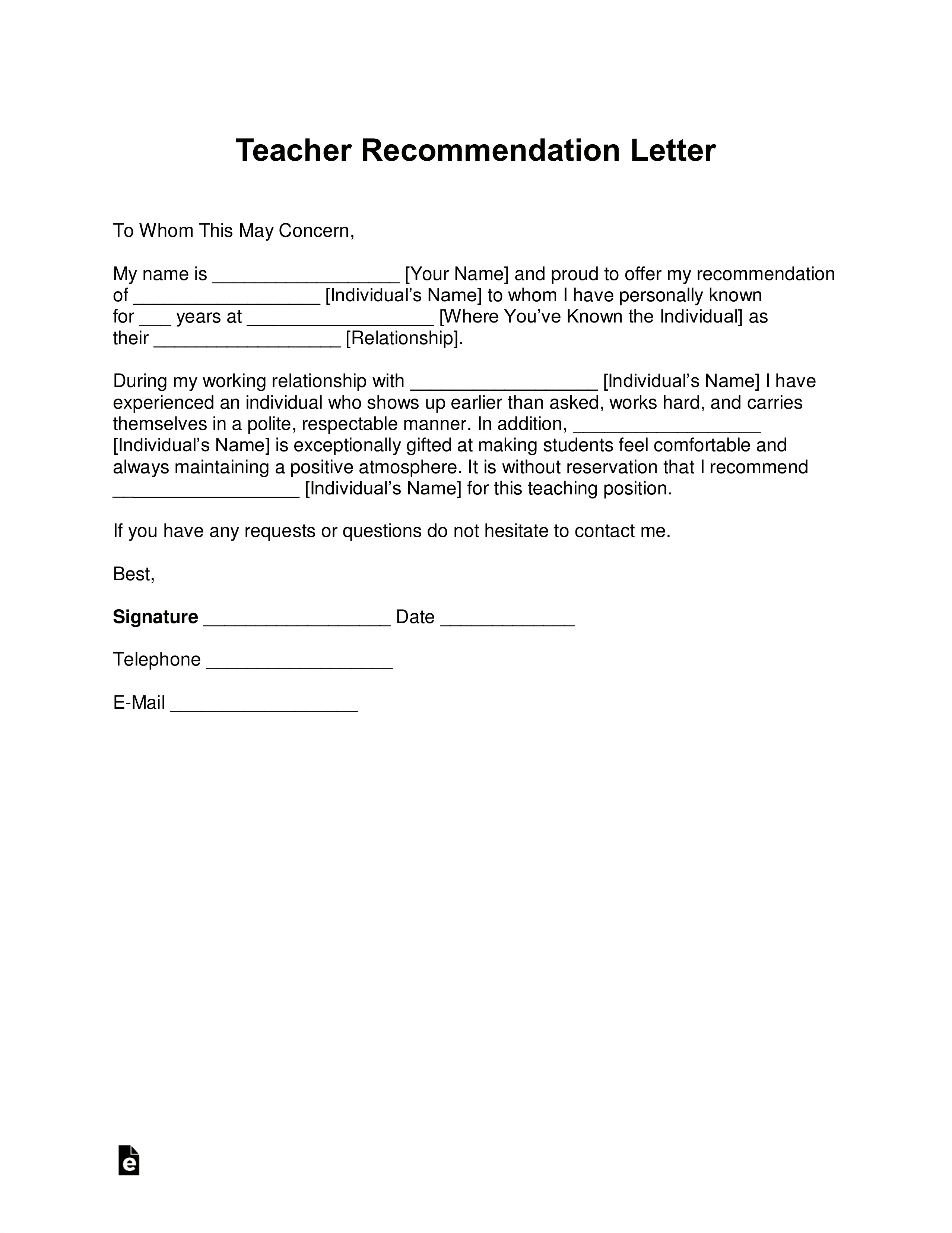 Letter Of Reference Letter Of Recommendation Template