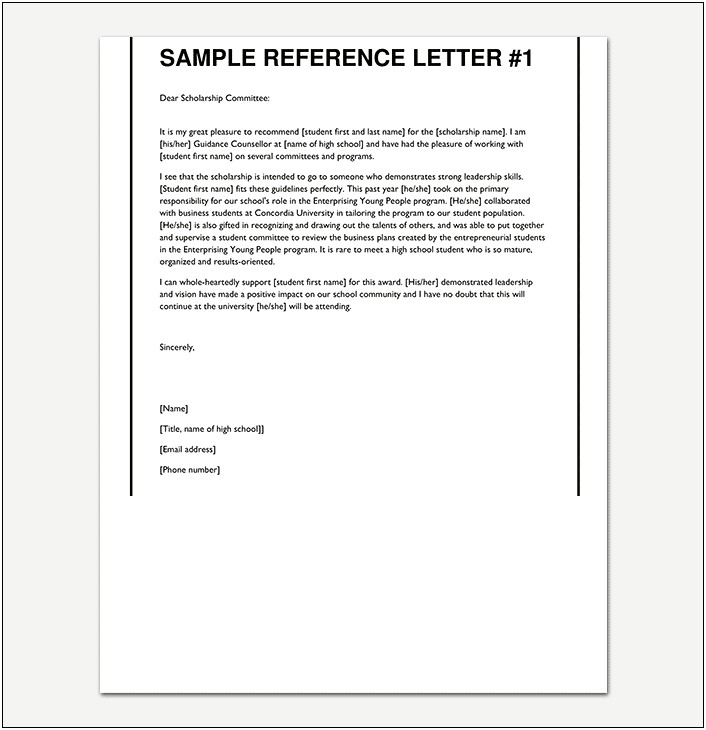 Letter Of Reference Template For Scholarship