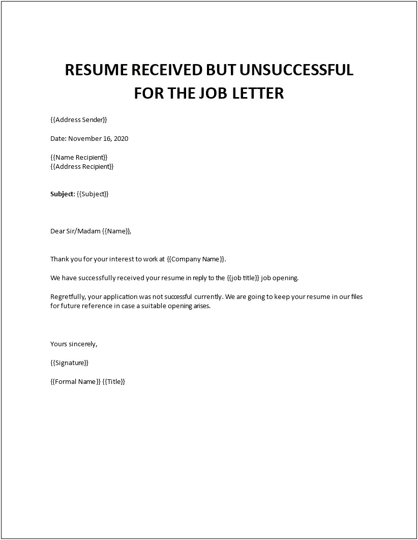 Letter Of Rejection For Job Template