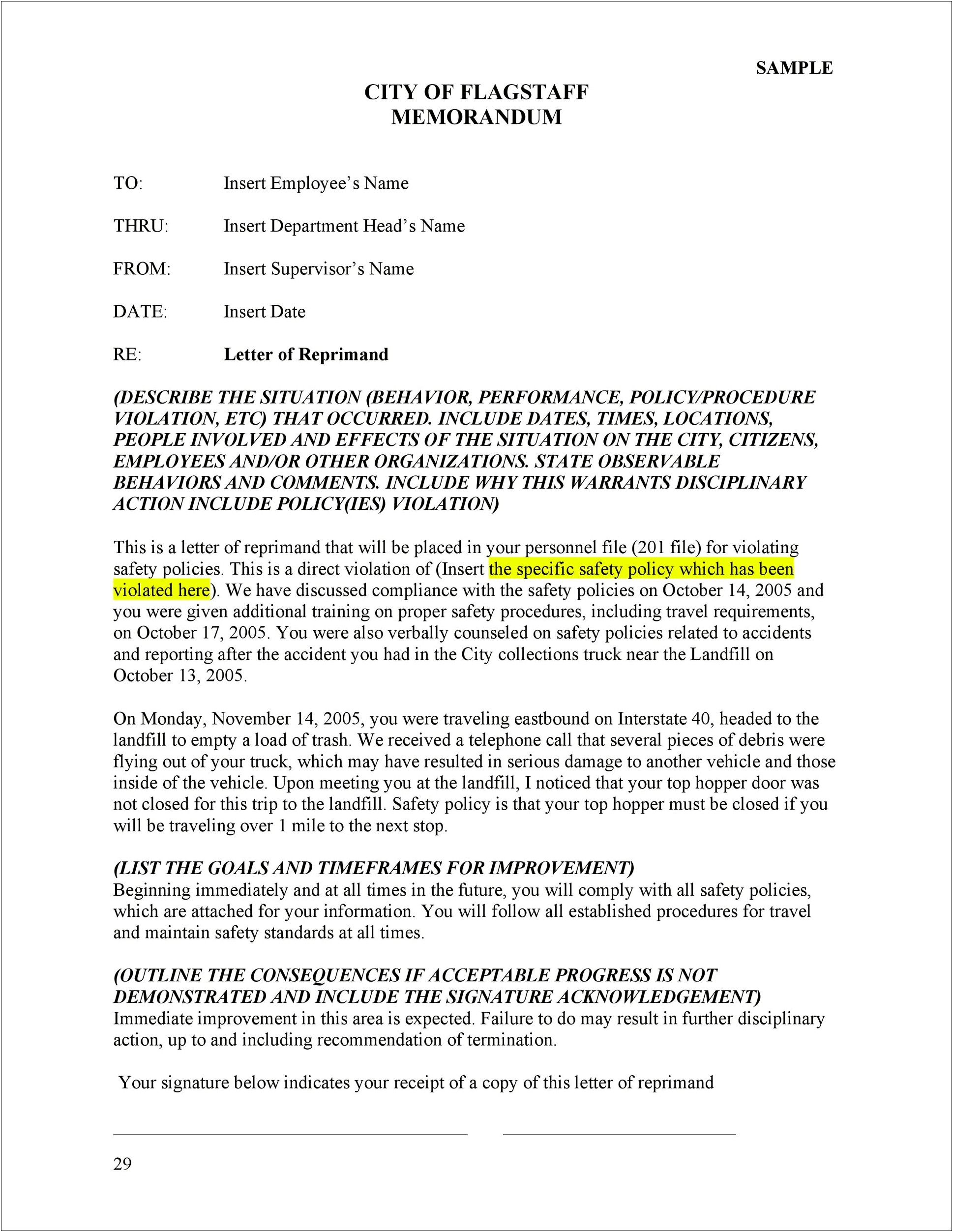 Letter Of Reprimand Federal Government Template