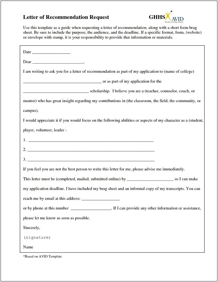 Letter Of Request Template Of Letter Of Recommendations