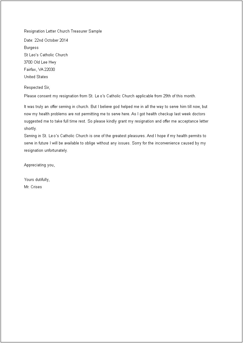 Letter Of Resignation From Committee Template