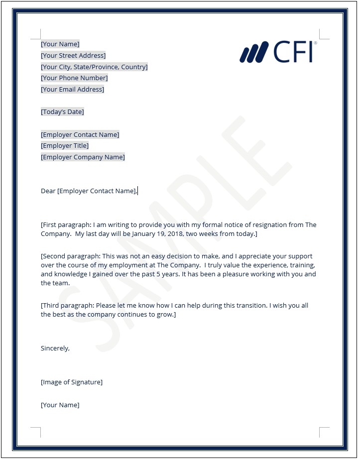 Letter Of Resignation From Job Template