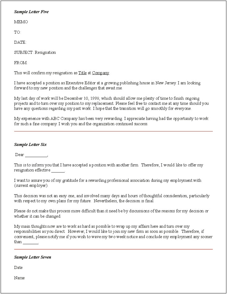 Letter Of Resignation Template From Snf