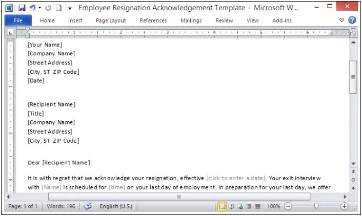 Letter Of Resignation Template Microsoft Office