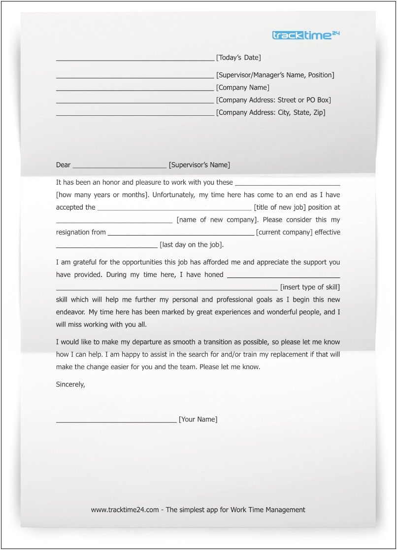 Letter Of Resignation Template New Job