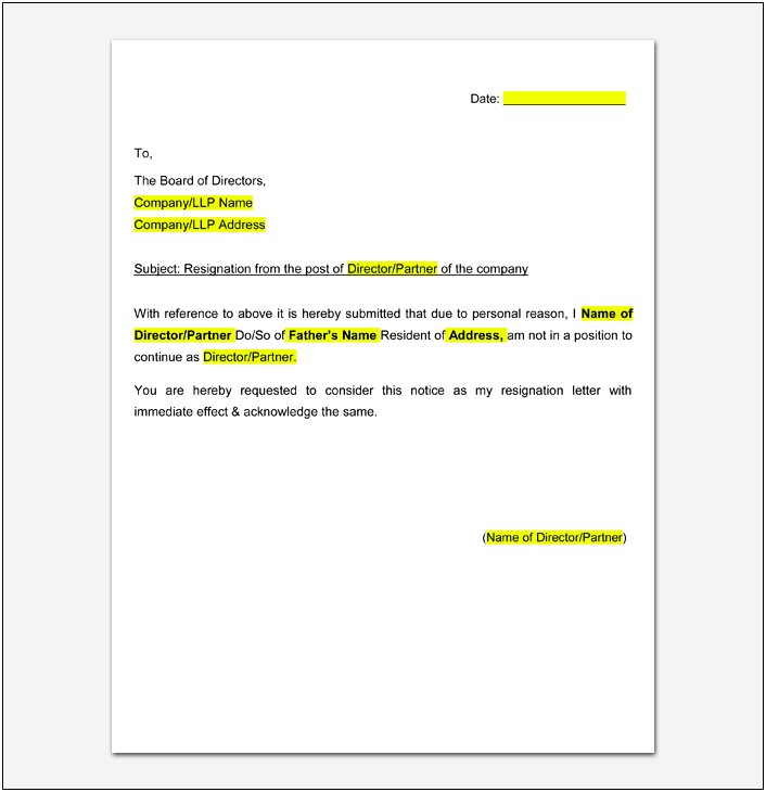 Letter Of Resignation Template Personal Reasons