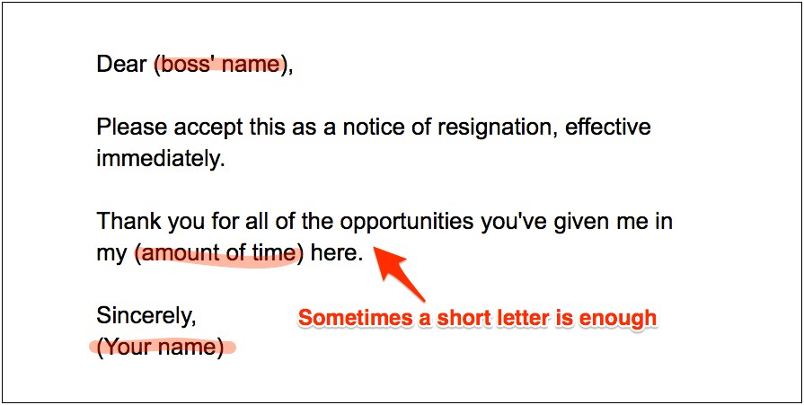 Letter Of Resignation Template Quick Email