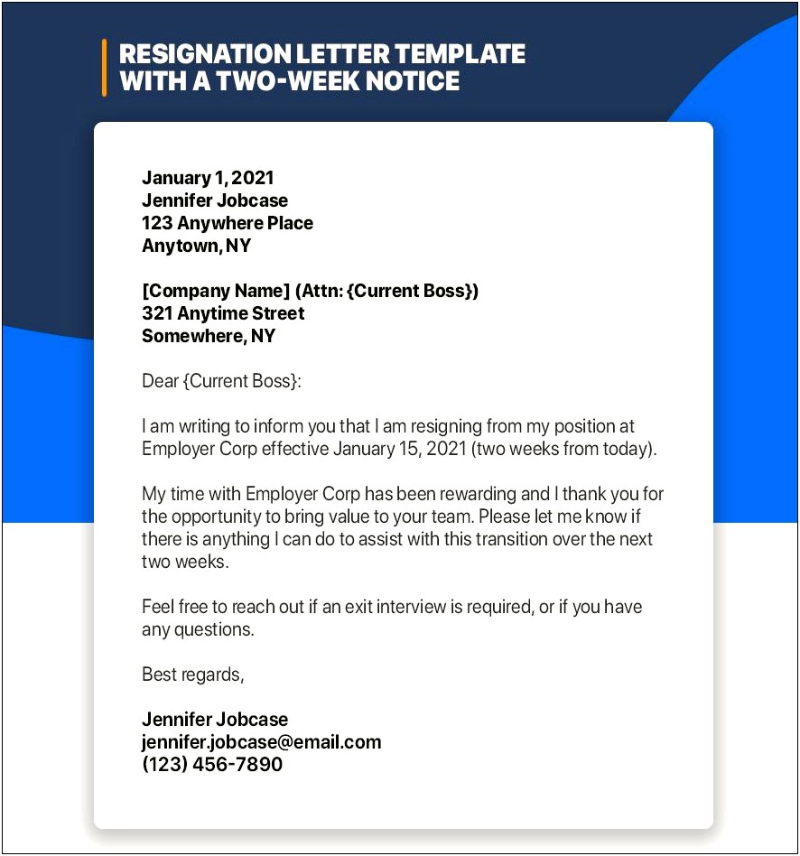 Letter Of Resignation Template To Type On