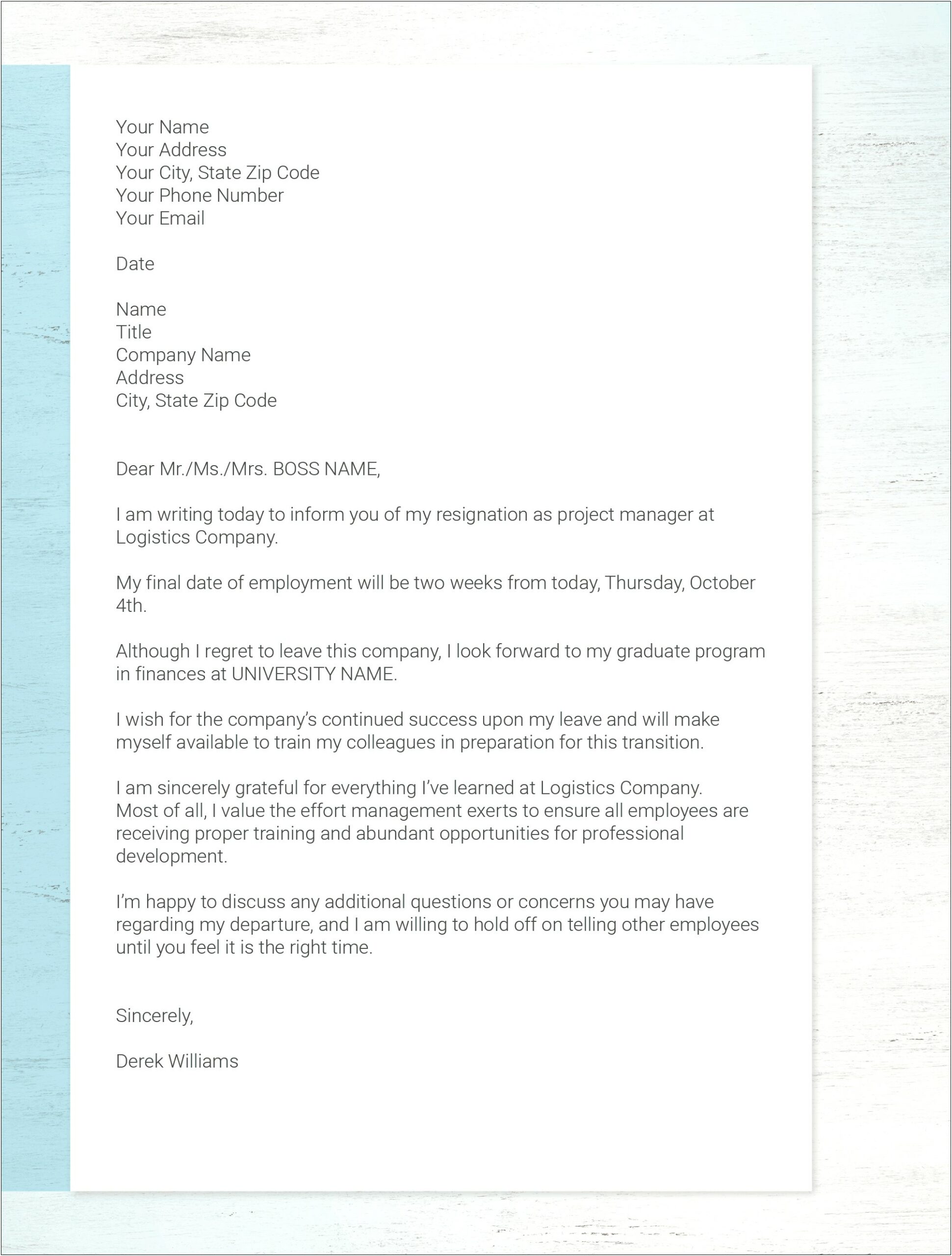 Letter Of Resignation With Regret Template