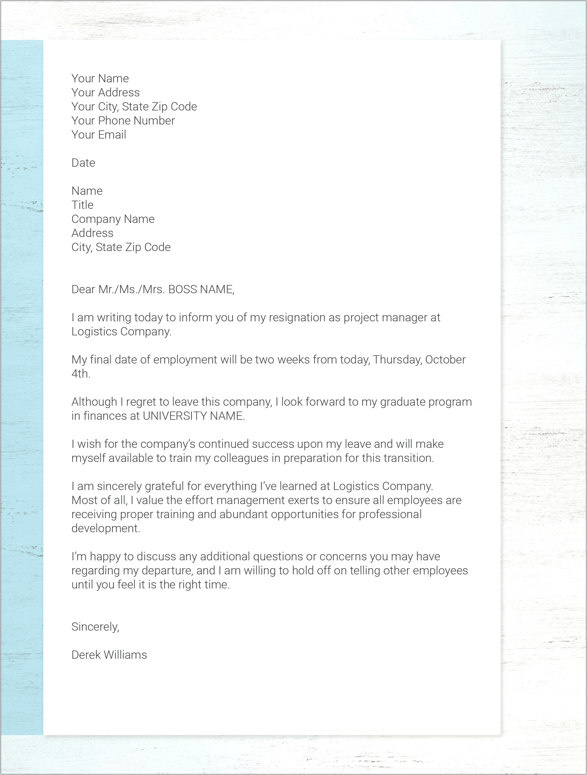 Letter Of Resignation With Regret Template