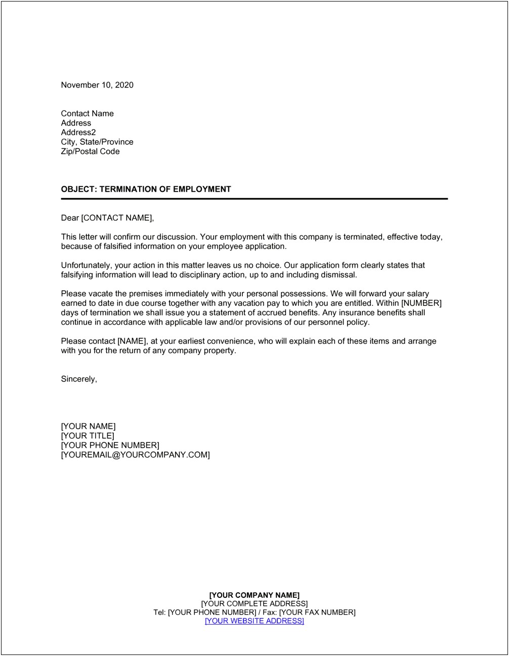 Letter Of Separation Template Employee Wuit