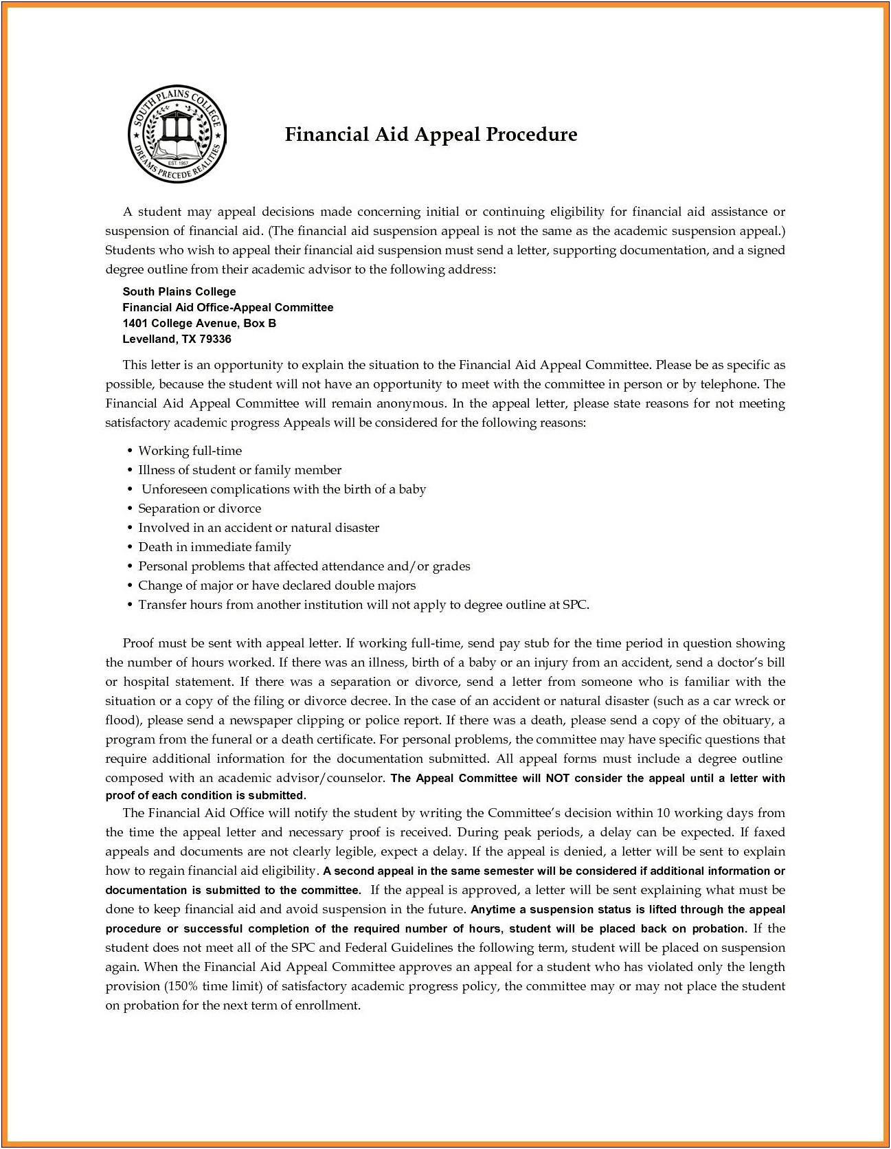 Letter Of Support Financial Aid Suspension Template