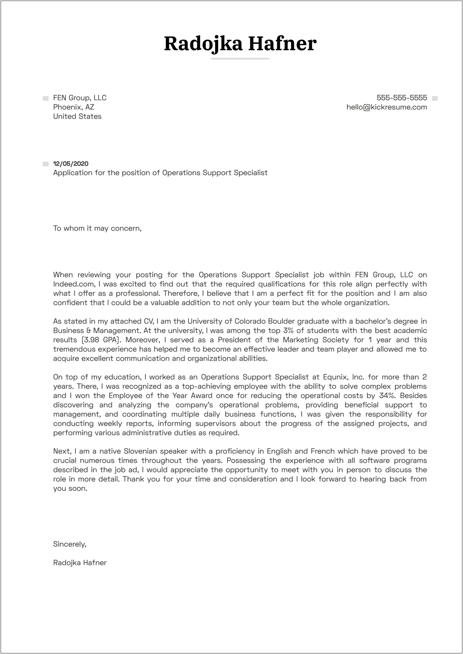 Letter Of Support For Award Template