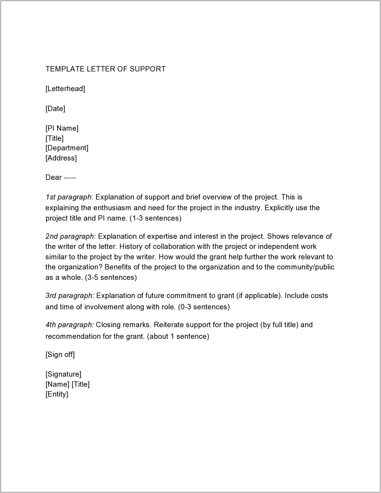 Letter Of Support For Grant Sample Template