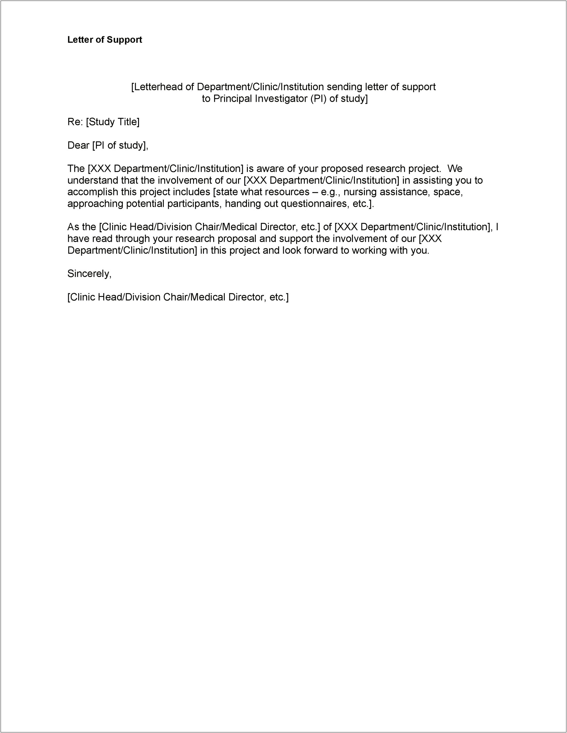 Letter Of Support For Music Program Template