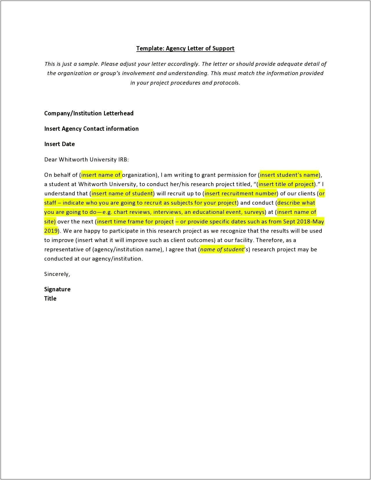 Letter Of Support From Parent Company Template