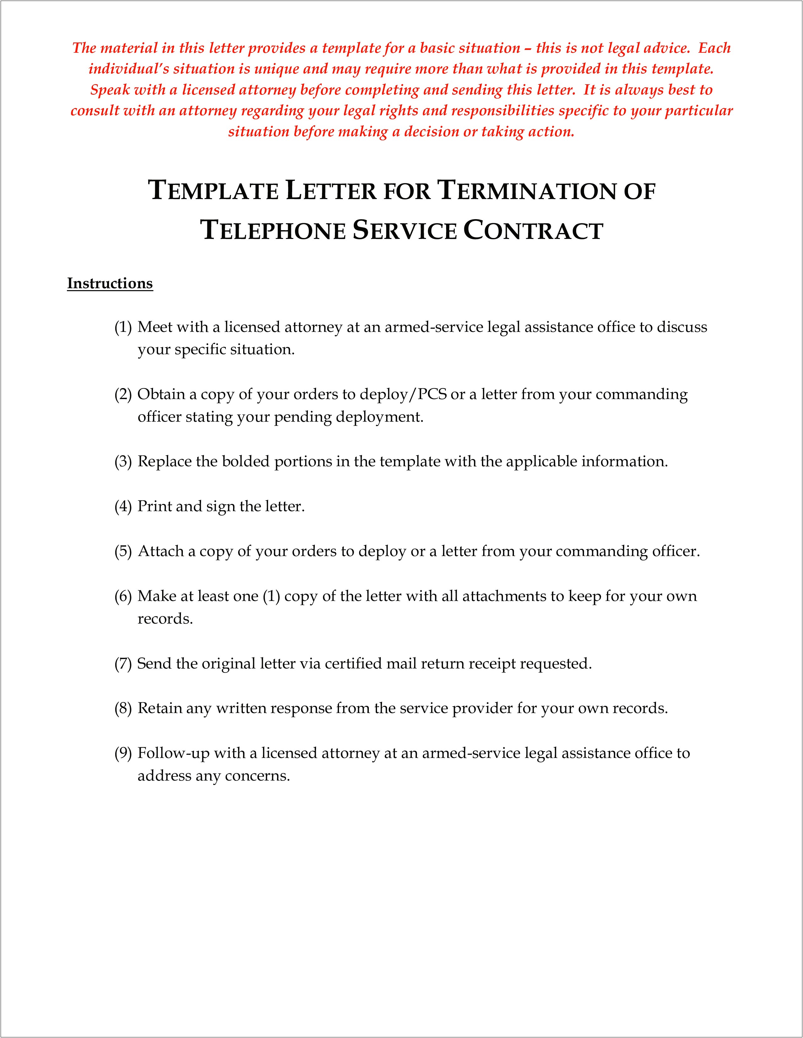 Letter Of Termination Of Services Contact Template