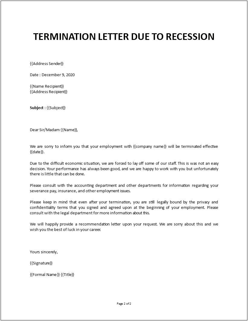 Letter Of Termination Template For Employee