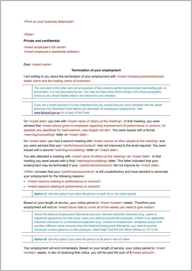 Letter Of Termination Template For Probation Period