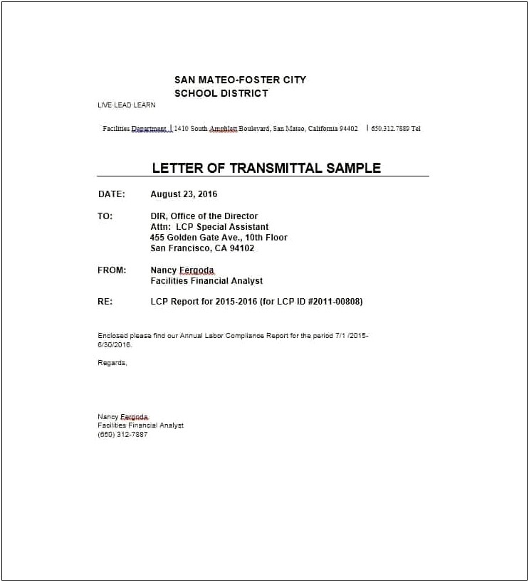 Letter Of Transmittal Cover Page Template