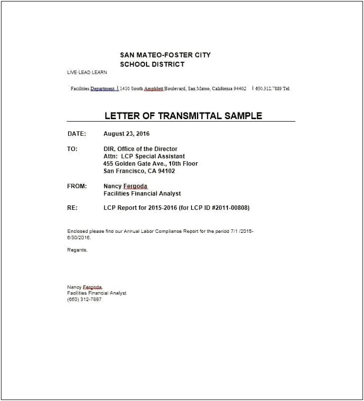 Letter Of Transmittal For Proposal Template