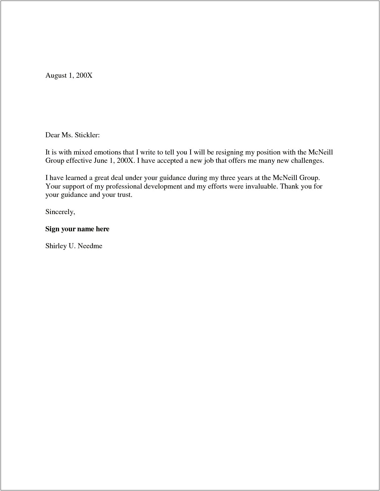 Letter Of Two Weeks Notice Template