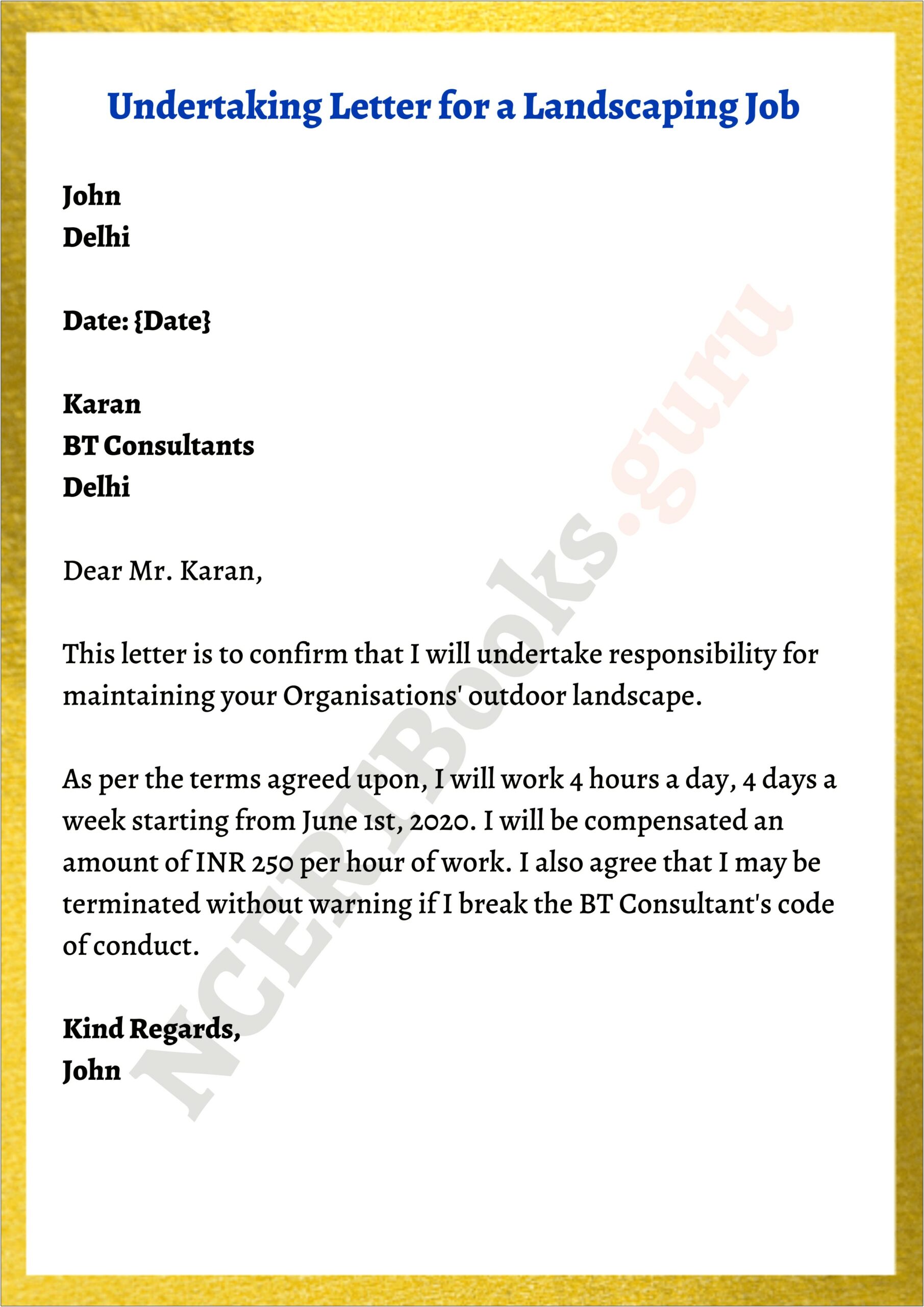 Letter Of Undertaking To Pay A Debt Template