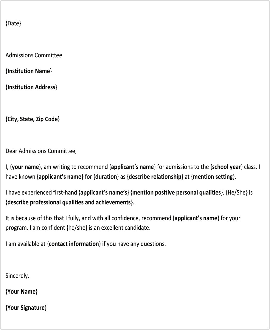 Letter Recommendation Law School Template Employer